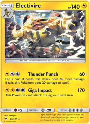 Electivire 043/147, "53" Pikachu Deck stamp, card art reference