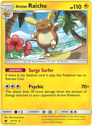 Alolan Raichu 031/111, Non Holo, card art reference