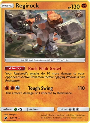 Regirock 053/111, Cosmos Holofoil, card art reference