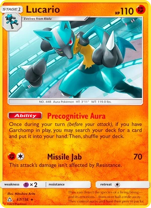 Lucario 067/156, Non Holo, card art reference