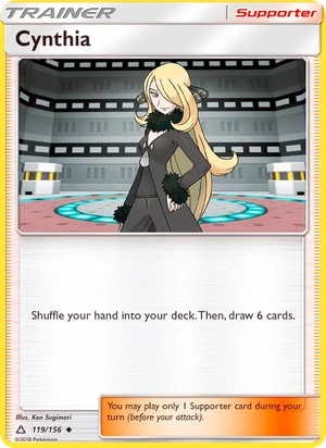 Cynthia 119/156, "50" Charizard Deck stamp, card art reference