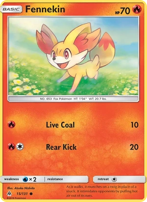 Fennekin 015/131, Cosmos Holofoil "Forbidden Light" stamp, card art reference