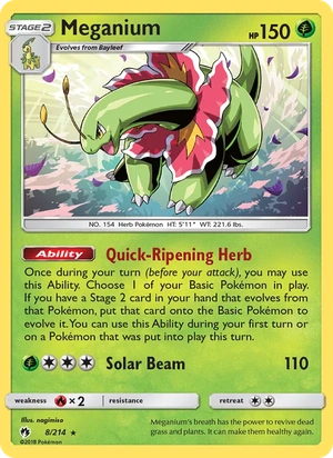 Meganium 008/214, Cosmos Holofoil, card art reference