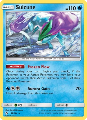 Suicune 059/214, Cosmos Holofoil "Legendary Pokémon" stamp, card art reference
