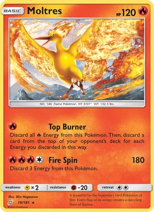 Moltres 019/181, Cosmos Holofoil "Team Up" stamp, card art reference