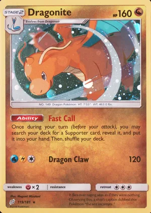 Dragonite 119/181, Cosmos Holofoil, card art reference