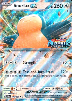 Snorlax ex 076/131, Stamped "Prismatic Evolutions" print, owner-provided image