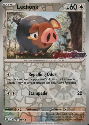 Lechonk 154/198, Reverse Holofoil "Scarlet & Violet" stamp, card art reference