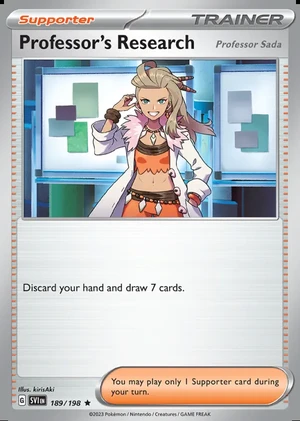 Professor's Research 189/198, Print with "Play! Pokémon" stamp, card art reference