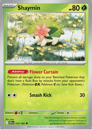 Shaymin 010/182, Print with "Play! Pokémon" stamp, card art reference