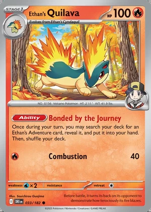 Ethan's Quilava 033/182, Print with "Play! Pokémon" stamp, card art reference