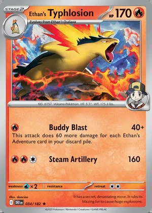 Ethan's Typhlosion 034/182, Print with "Play! Pokémon" stamp, card art reference