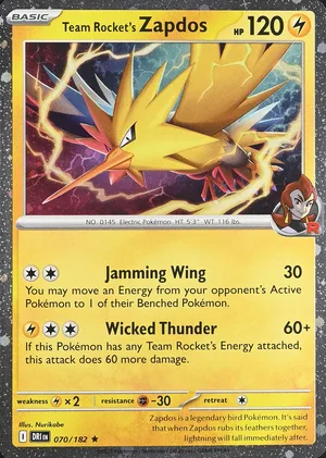 Team Rocket's Zapdos 070/182, Cosmos Holofoil, card art reference