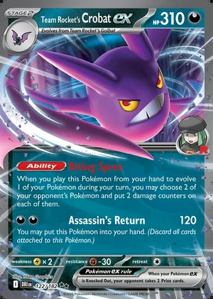 Team Rocket's Crobat 122/182, Print with "Play! Pokémon" stamp, card art reference