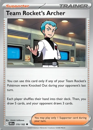 Team Rocket's Archer 170/182, Print with "Play! Pokémon" stamp, card art reference
