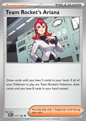 Team Rocket's Ariana 171/182, Print with "Play! Pokémon" stamp, card art reference