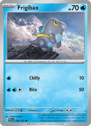 Frigibax 058/193, Cosmos Holofoil snowflake stamp, card art reference