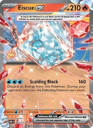 Eiscue ex 042/197, Cosmos Holofoil snowflake stamp, card art reference
