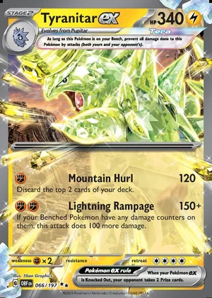 Tyranitar ex 066/197, Print with "Play! Pokémon" stamp, card art reference