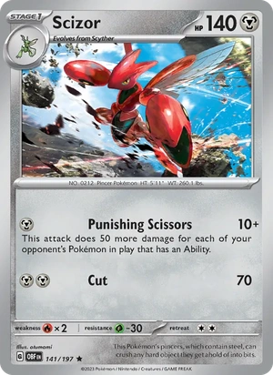 Scizor 141/197, Cosmos Holofoil, card art reference