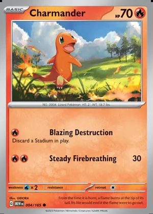 Charmander 004/165, Reverse Holo "EB Games" stamp, card art reference