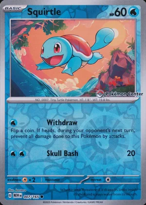 Squirtle 007/165, Reverse Holo "Pokémon Center" stamp, card art reference