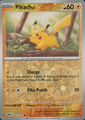 Pikachu 025/165, Cosmos Reverse Holo, card art reference