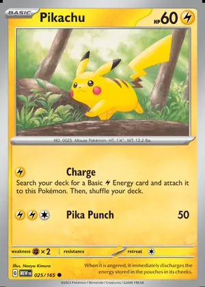 Pikachu 025/165, Cosmos Holo Snowflake Stamp, card art reference