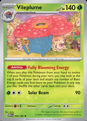 Vileplume 045/165, Non Holo Deck Exclusive, card art reference