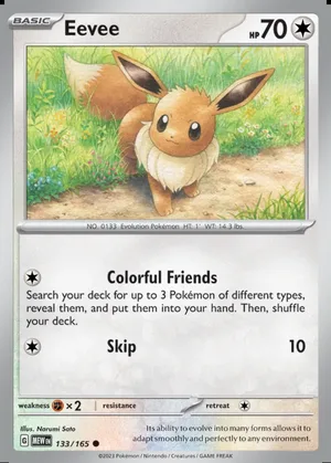 Eevee 133/165, "Pokémon Together" stamp, card art reference