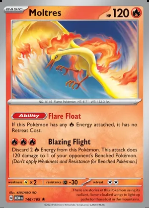 Moltres 146/165, Non Holo Deck Exclusive, card art reference