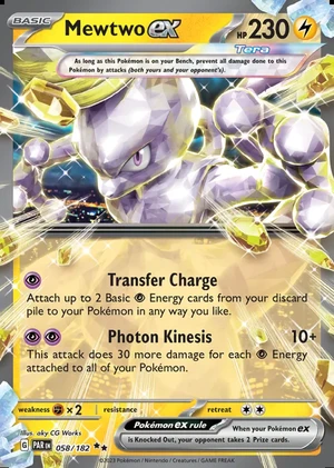 Mewtwo ex 058/182, Print with "Play! Pokémon" stamp, card art reference