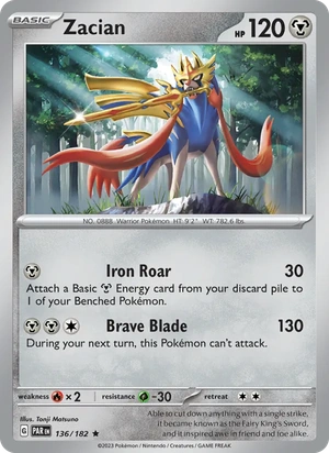 Zacian 136/182, Non Holo, card art reference
