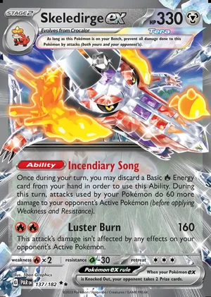 Skeledirge ex 137/182, Print with "Play! Pokémon" stamp, card art reference