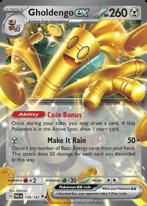 Gholdengo ex 139/182, Print with "Play! Pokémon" stamp, card art reference