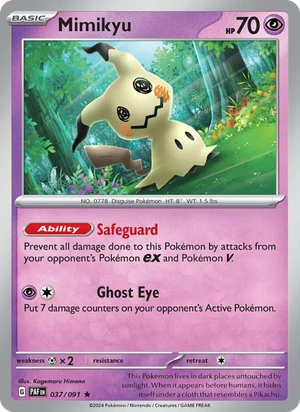Mimikyu 037/091, Cosmos Holofoil Pikachu jack-o'-lantern stamp, card art reference