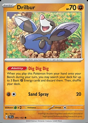 Drilbur 085/162, Print with "Play! Pokémon" stamp, card art reference