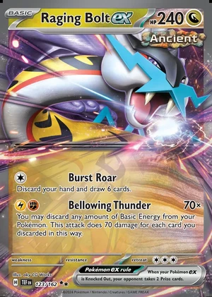 Raging Bolt ex 123/162, Print with "Play! Pokémon" stamp, card art reference