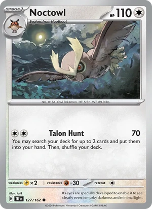 Noctowl 127/162, Cosmos Holofoil, card art reference