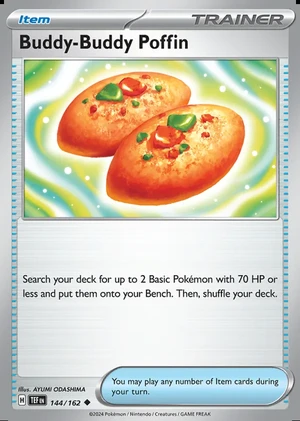 Buddy-Buddy Poffin 144/162, Print with "Play! Pokémon" stamp, card art reference
