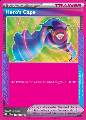 Hero's Cape 152/162, Print with "Play! Pokémon" stamp, card art reference