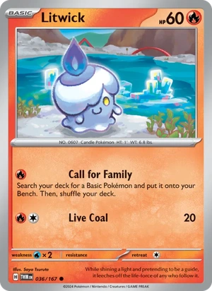 Litwick 036/167, Pikachu jack-o'-lantern stamp print, card art reference