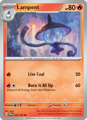 Lampent 037/167, Pikachu jack-o'-lantern stamp print, card art reference