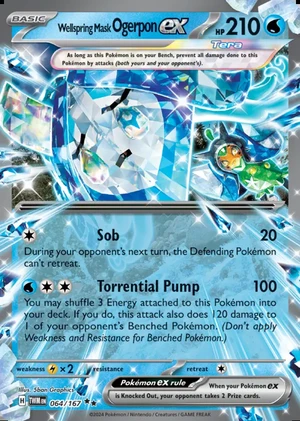Wellspring Mask Ogerpon ex 064/167, Print with "Play! Pokémon" stamp, card art reference