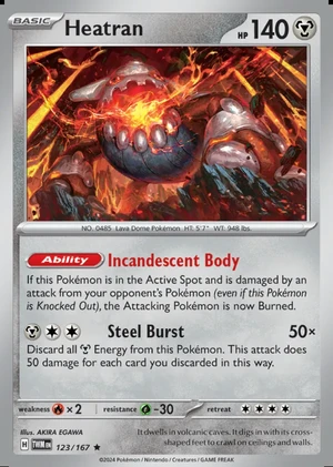 Heatran 123/167, Print with "Play! Pokémon" stamp, card art reference