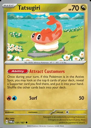Tatsugiri 131/167, Print with "Play! Pokémon" stamp, card art reference