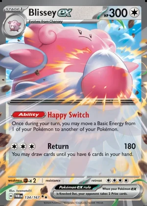 Blissey ex 134/167, Print with "Play! Pokémon" stamp, card art reference