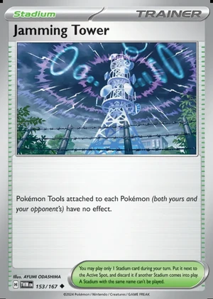 Jamming Tower 153/167, Print with "Play! Pokémon" stamp, card art reference