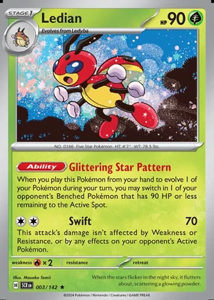 Ledian 003/142, Print with "Play! Pokémon" stamp, card art reference