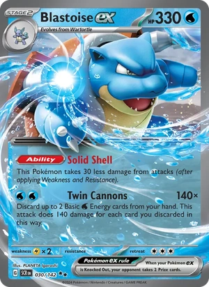 Blastoise ex 030/142, Stamped "Stellar Crown" print, card art reference